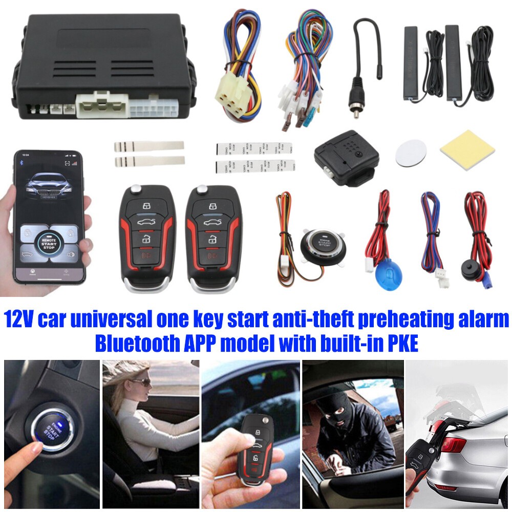 Car Smart Keyless Entry Engine Start Stop Alarm System Push Button Remote Auto