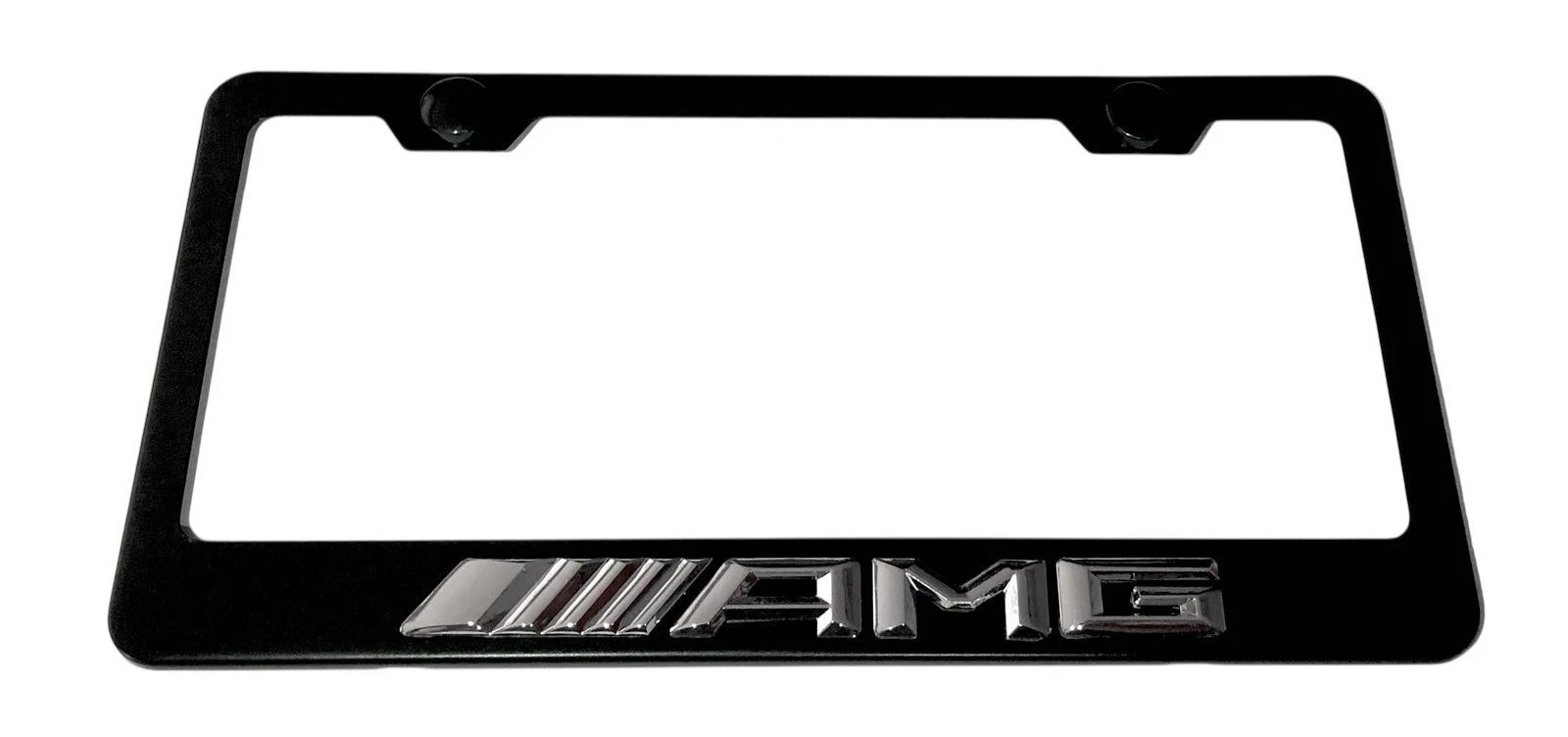 3D AMG Mercedes Benz Emblem Stainless Steel Black License Plate Frame W/ Caps
