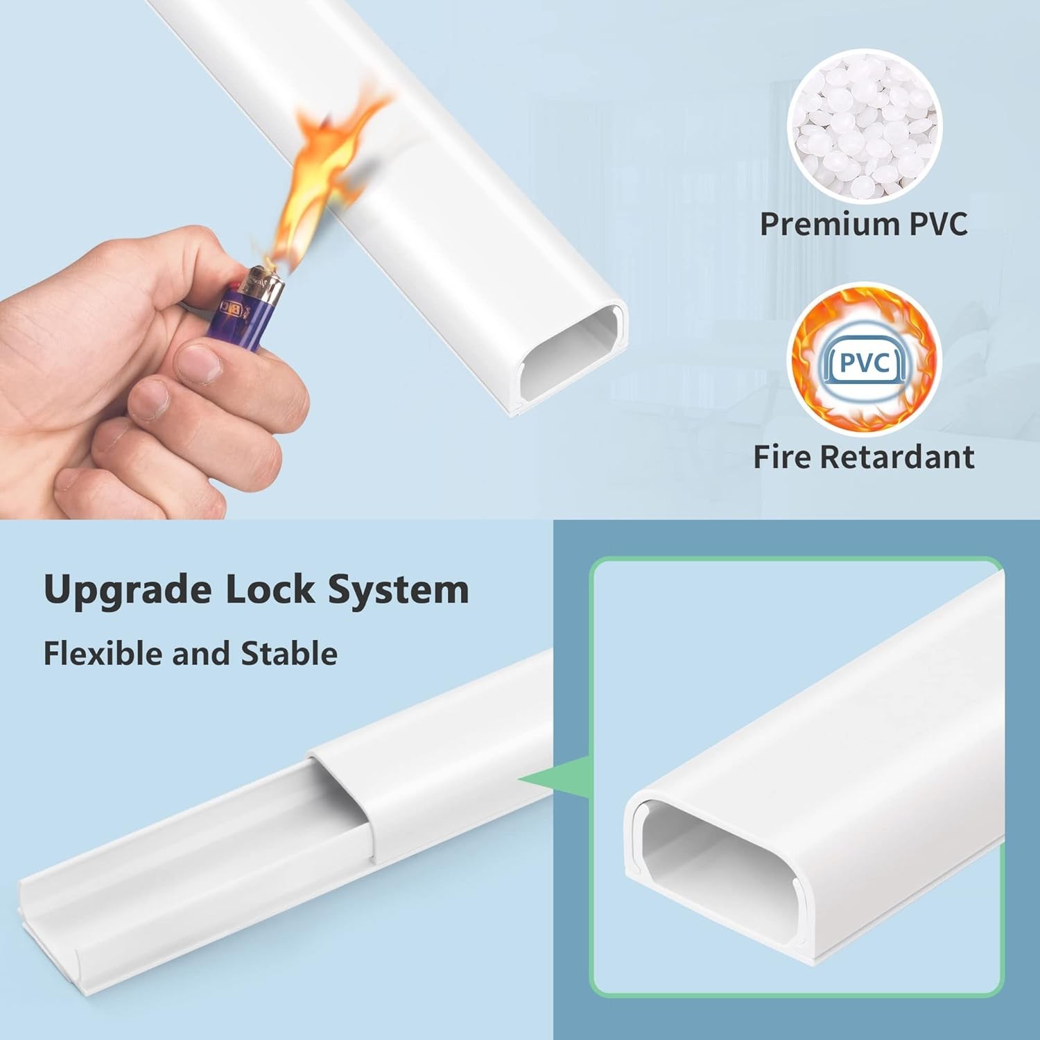 Self-Adhesive Cable Concealer for Walls - 68” Wire Cover Kit