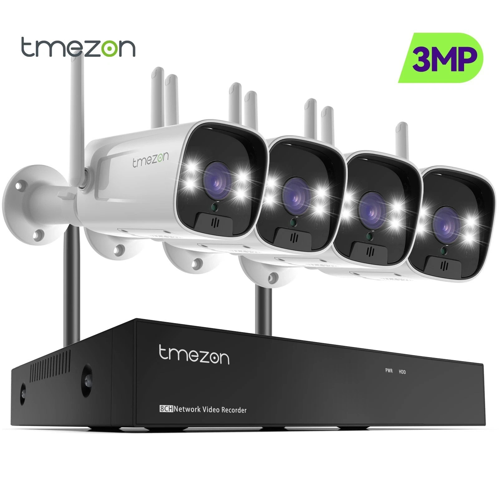 3MP Wireless Home IP Camera System Outdoor 8CH NVR Color IR nightstand Home