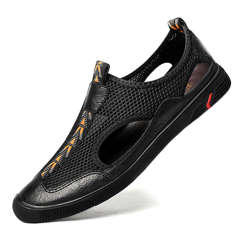 Plus Size Casual Hollow Out Breathable Men's Fashion Leather Slip On Loafers New