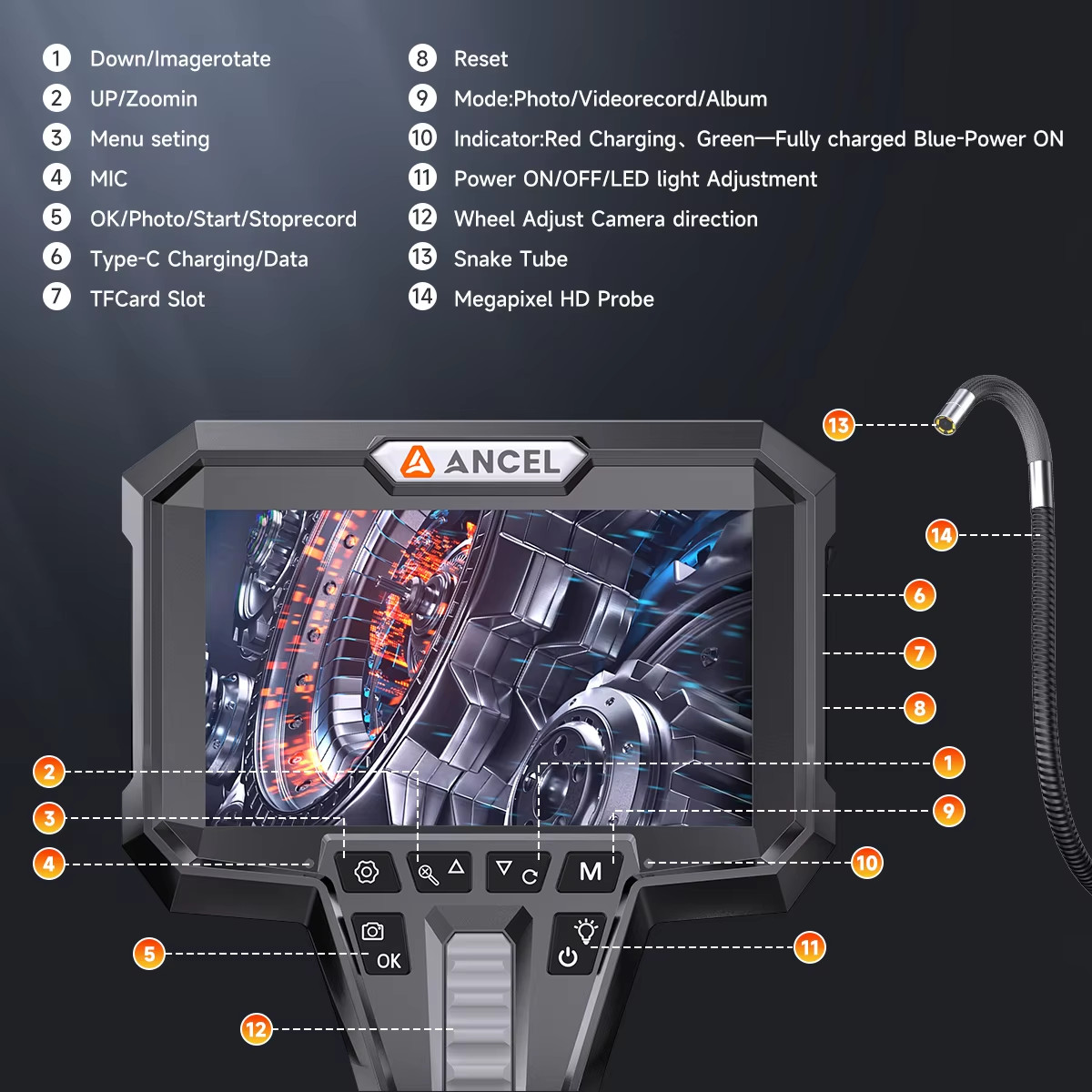 5FT 6.2MM Snake Borescope Articulating Endoscope Camera 6 LED Light Inspection