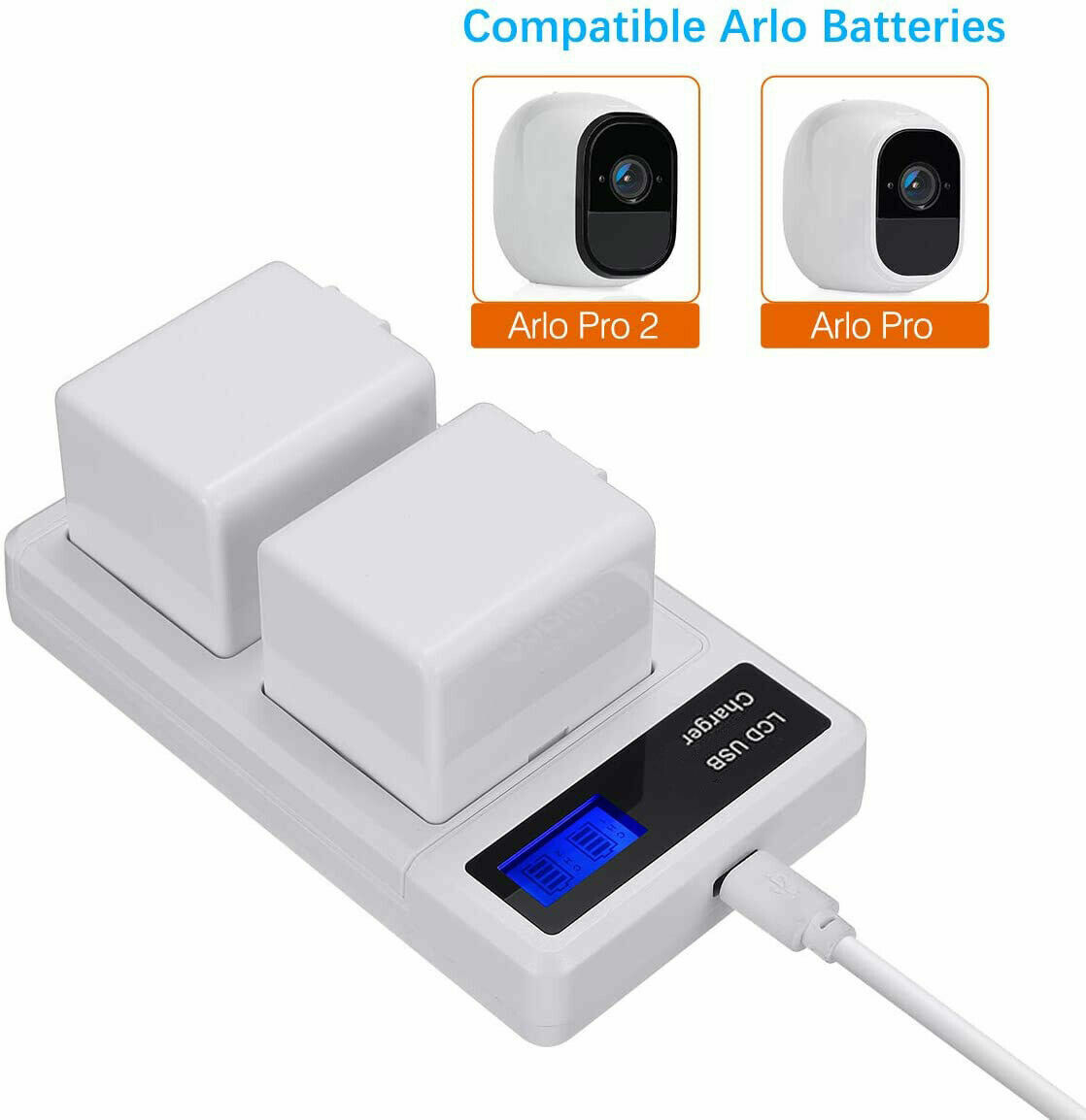2-Pack 2440mAh A-1 A-1B Battery & LCD Charging Station for Arlo Pro Arlo Pro 2