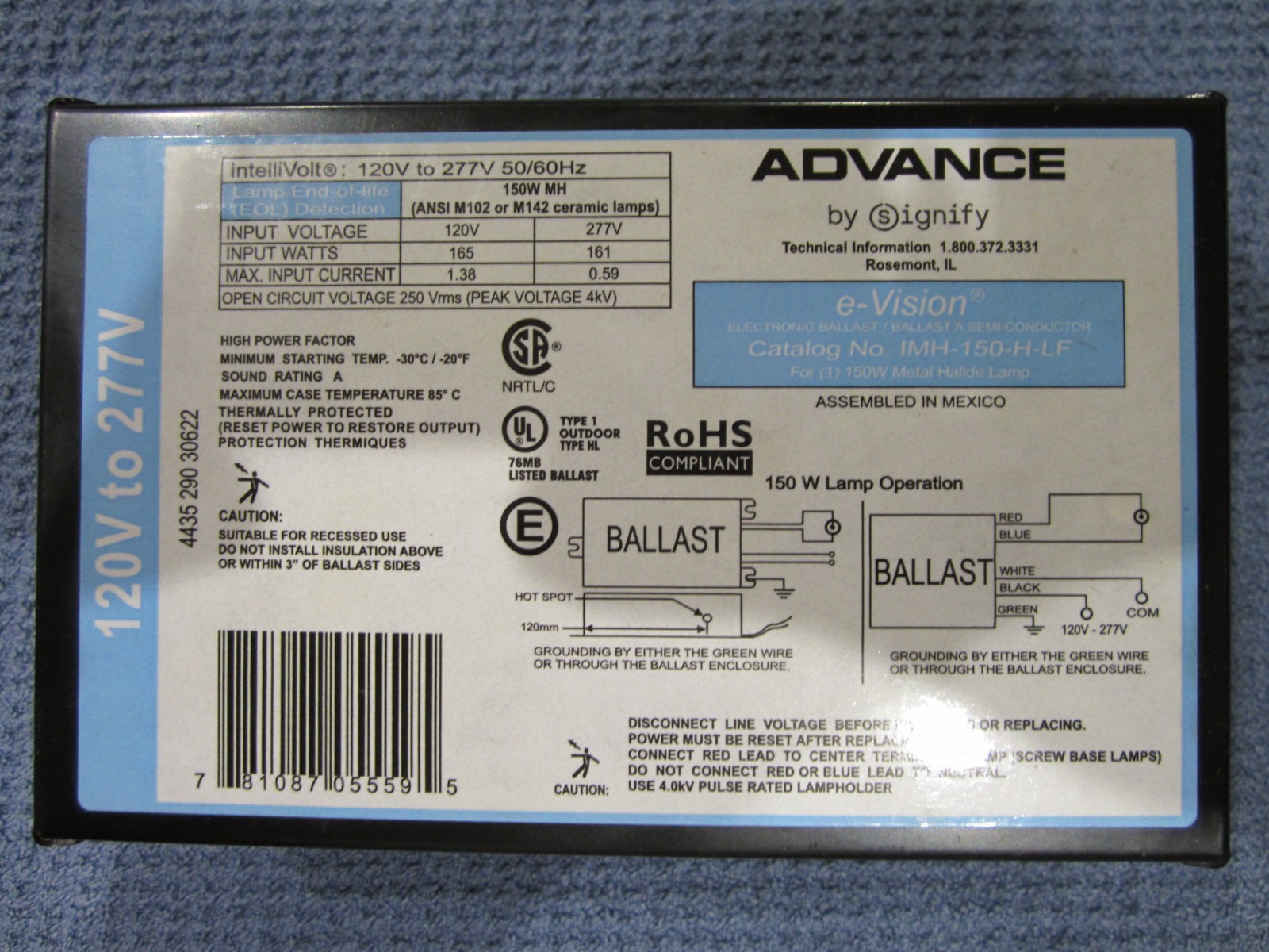 Philips Advance e-Vision IMH-150-H-LF Electronic Ballast 150W 1 Lamp (M102/M142)