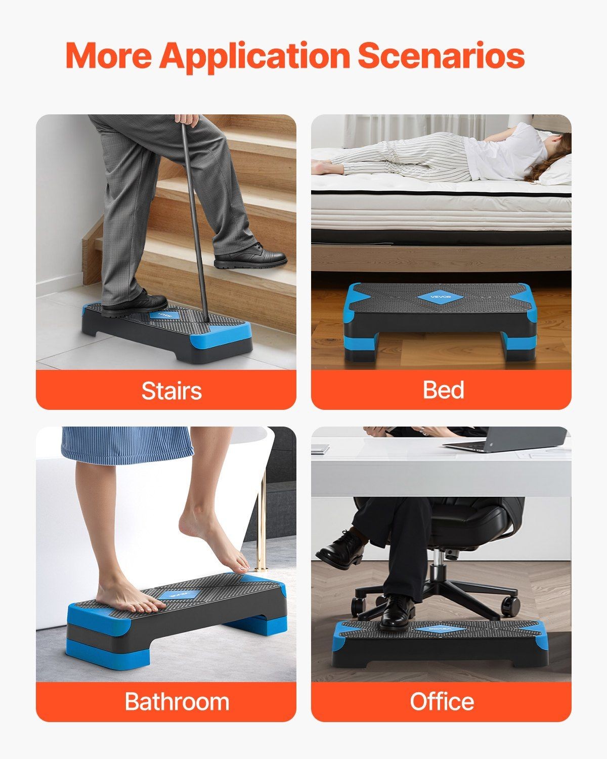 Ultra-Grip Step Platform 28in Thick Deck 3 Levels Easy Adjust Blue