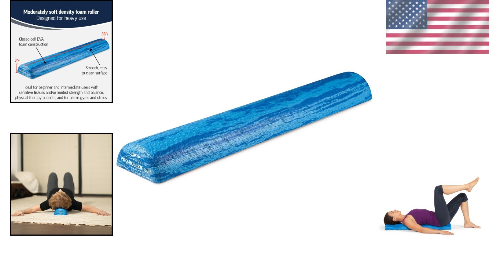 Pro-Roller Soft Foam Roller - Blue 36" for Pilates & Yoga