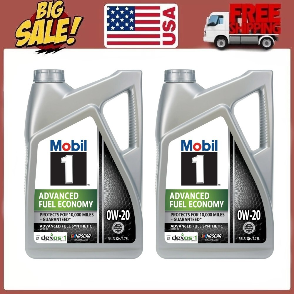 (2 pack) Mobil 1 Advanced Fuel Economy Full Synthetic Motor Oil 0W-20, 5 Quart