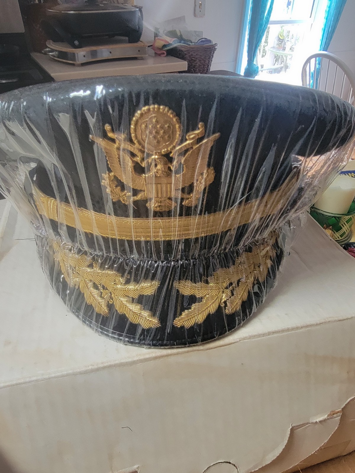 US Army Service Officer Cap Dress Hat Green Gold Kingform Cap Deluxe Sz 7 1/2
