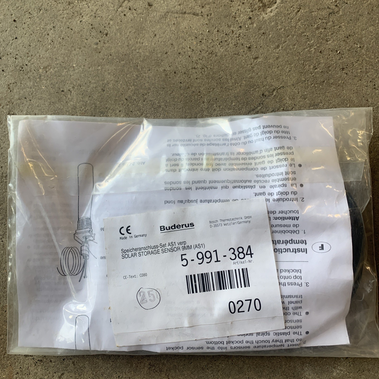 Buderus Solar Storage Sensor 5991384 6 mm New In Package Instructions