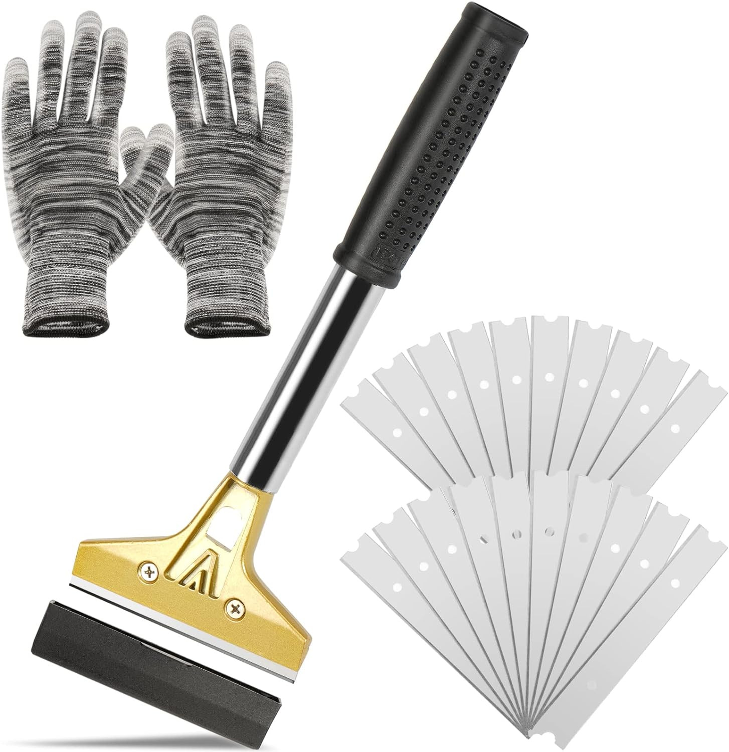 Heavy Duty Razor Blade Scraper Tool with 20 Extra Blades & Gloves