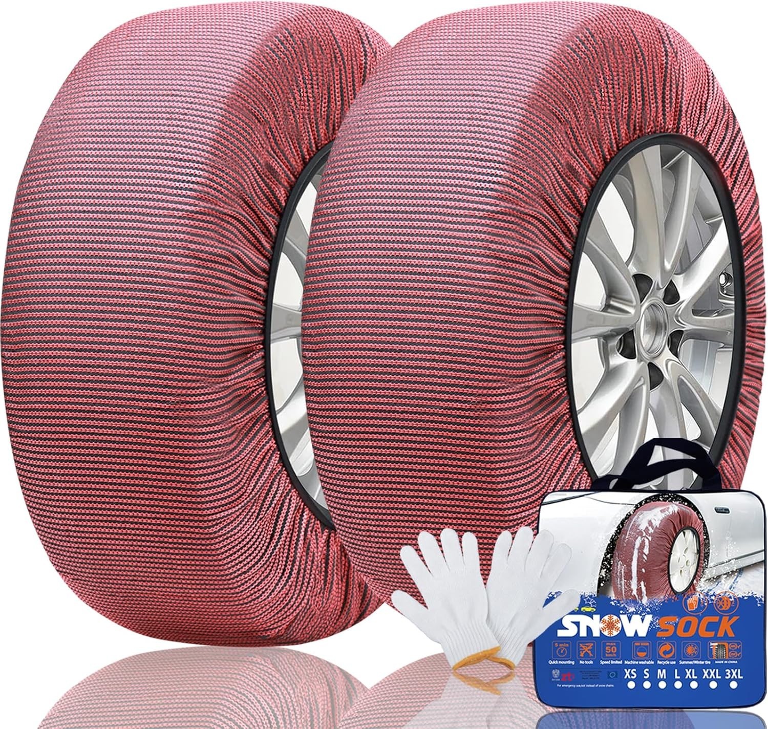 2 Pack Snow socks for tires EN 16662-1 Approved XL 14"-22" Wheels Not Chains