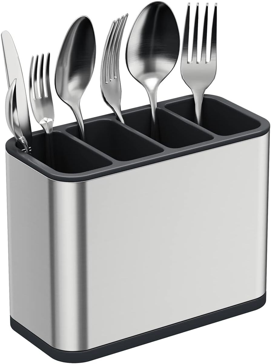 Silverware Caddy Utensil Spoon Holder with 4 Divided silver