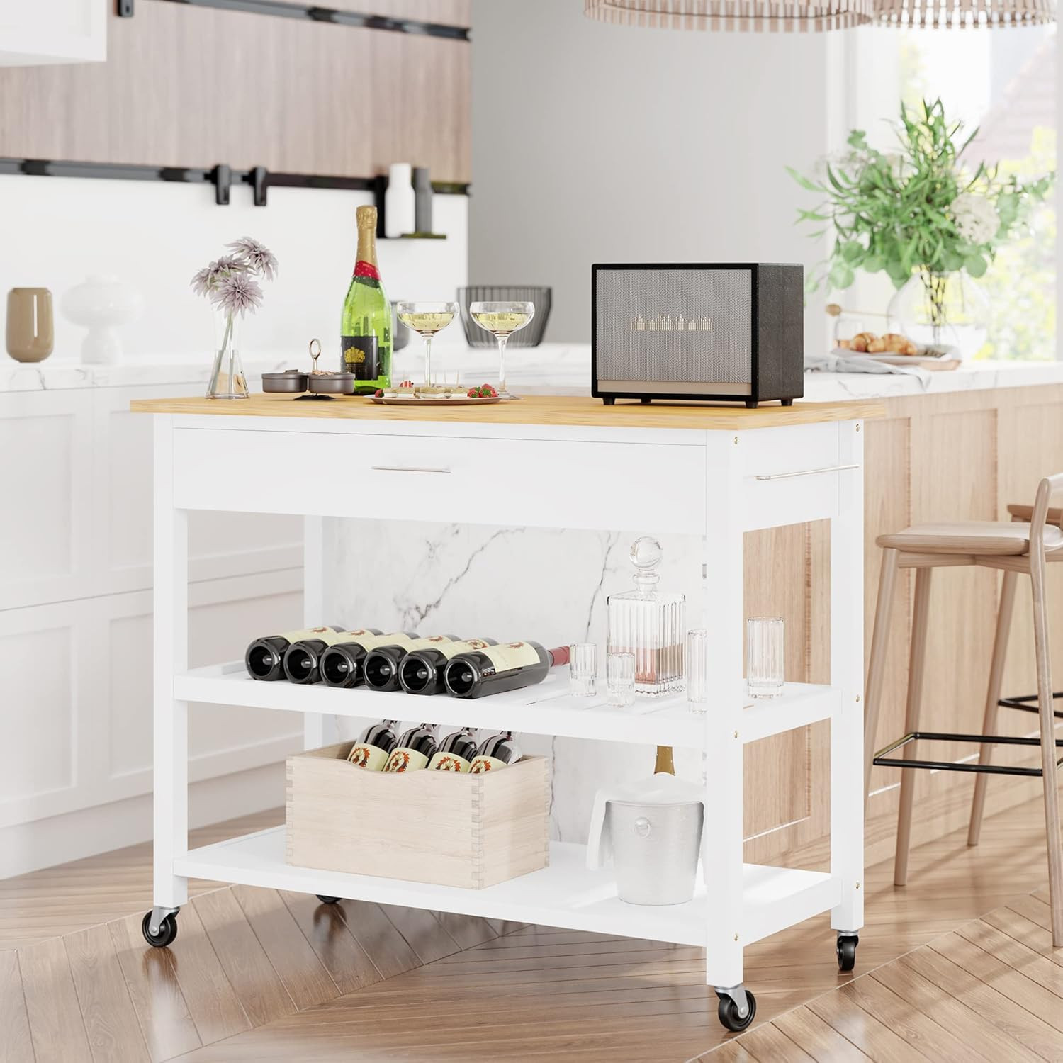 Kitchen Island Cart with Storage,Rolling Kitchen Island Side Table on Wheels wit