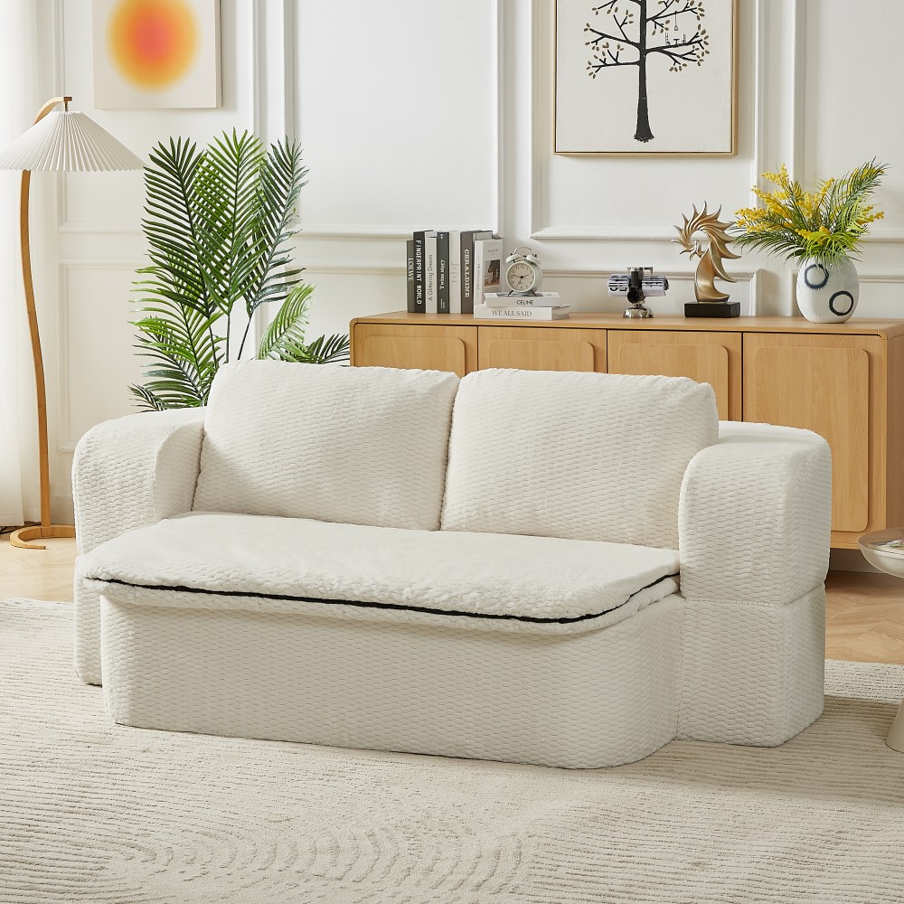 Convertible Sleeper Sofa Bed w/ Foam & Blanket for Living Room, Gray