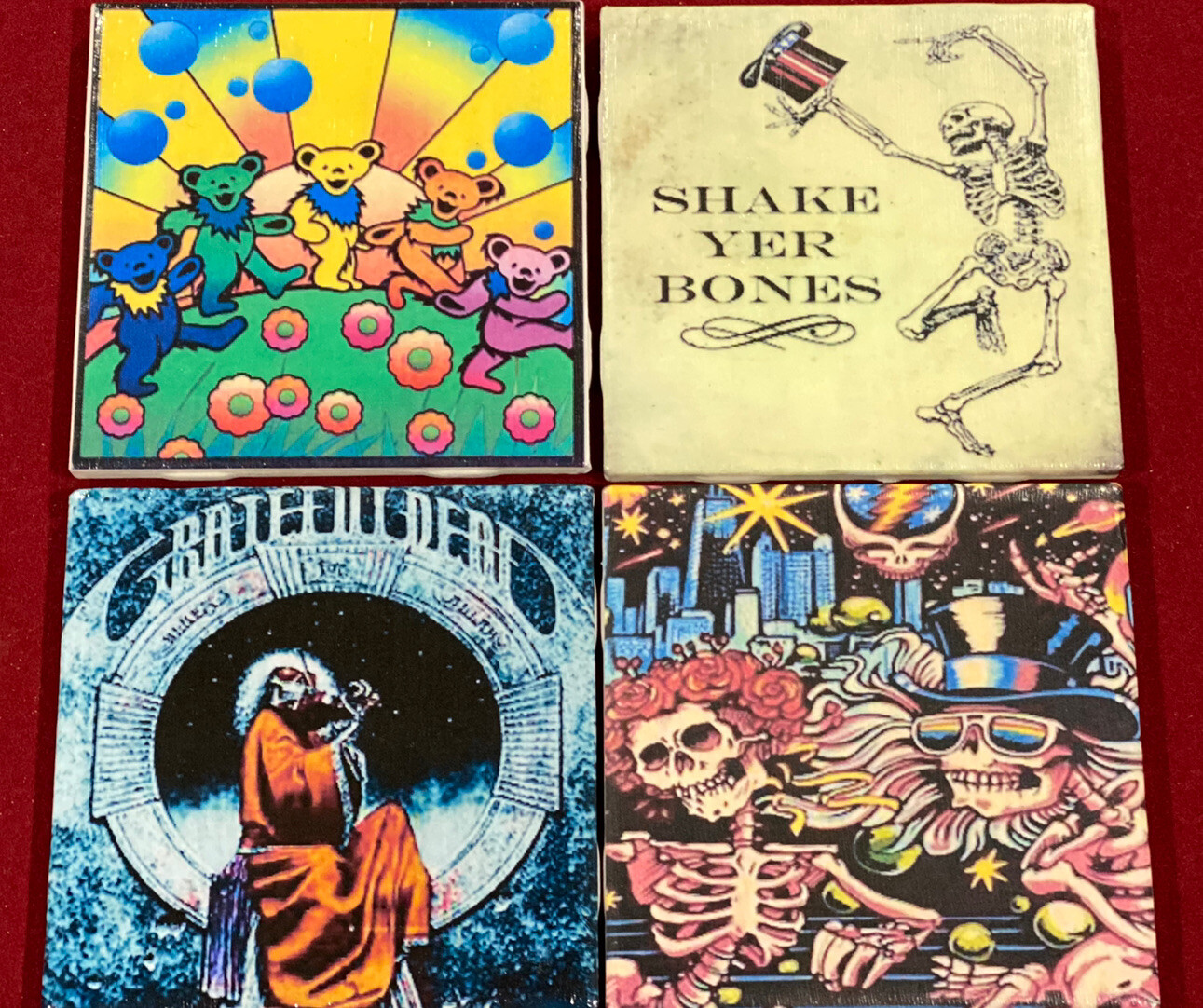 Grateful Dead Coasters….Handmade Cork Back Waterproof, Sealed Coasters