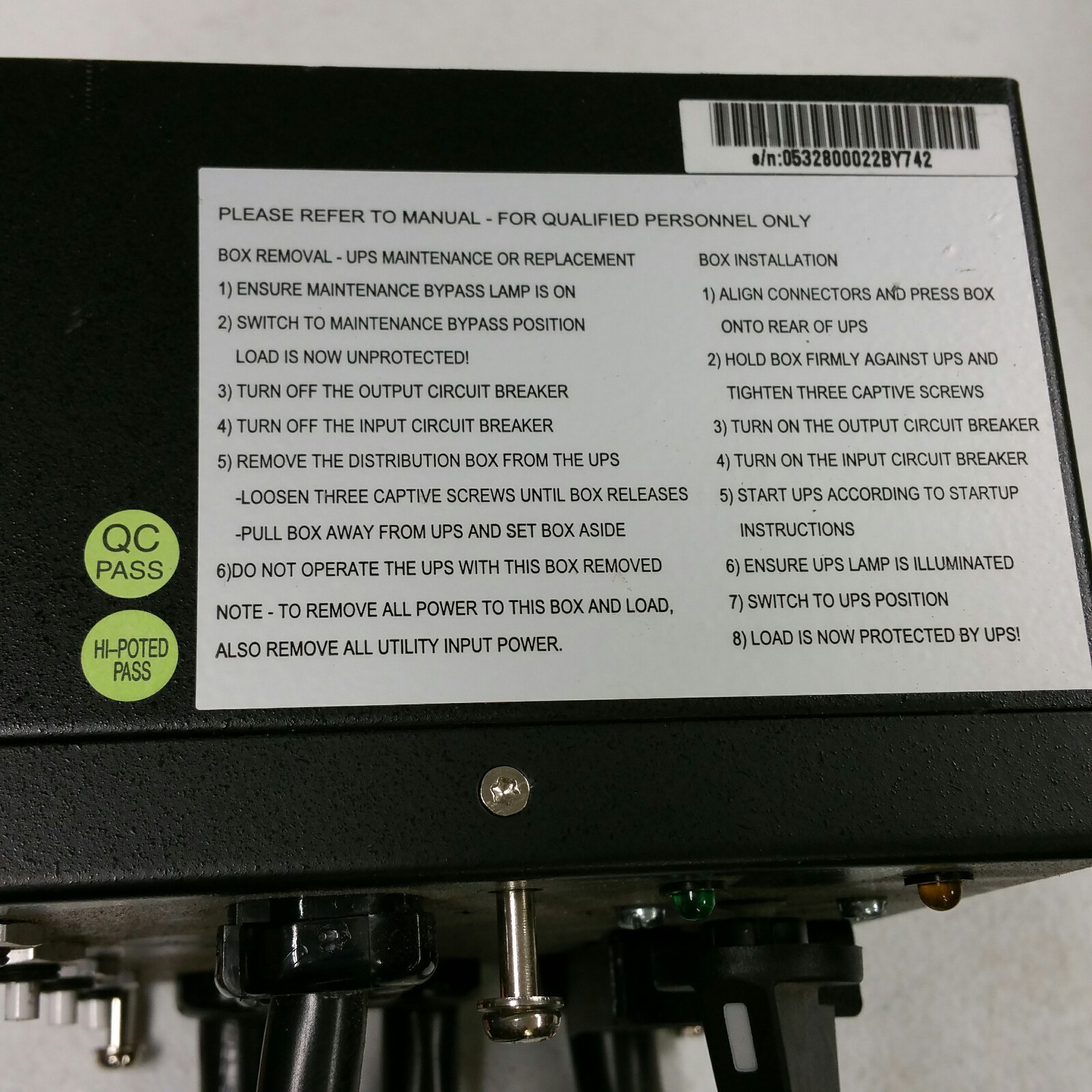 PD-006 UPS Maintenance Bypass Switch Box w/Circuit Breakers / Input breaker