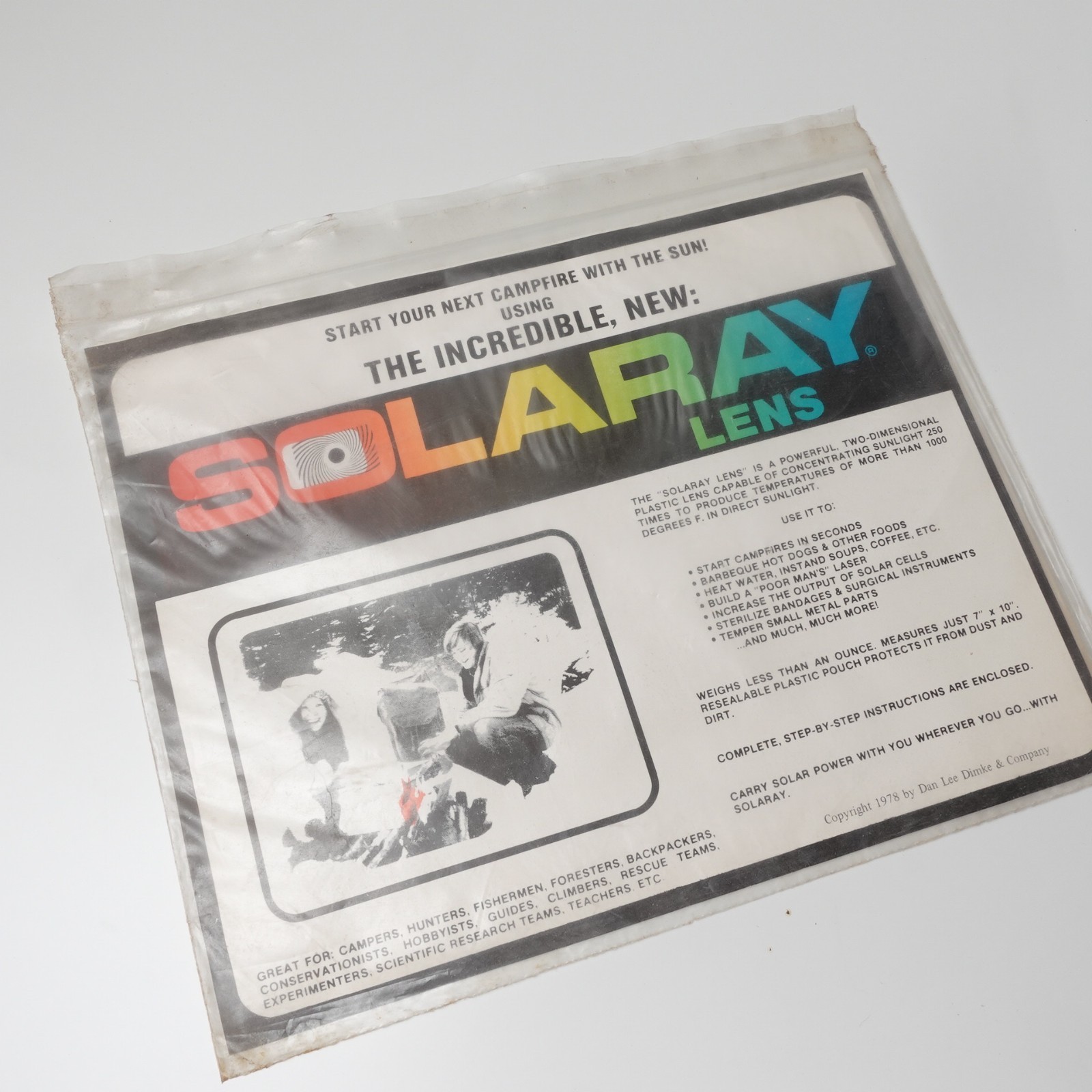 Vintage 70s Solaray Fire Starter Lens Hunting Camping Fishing Large