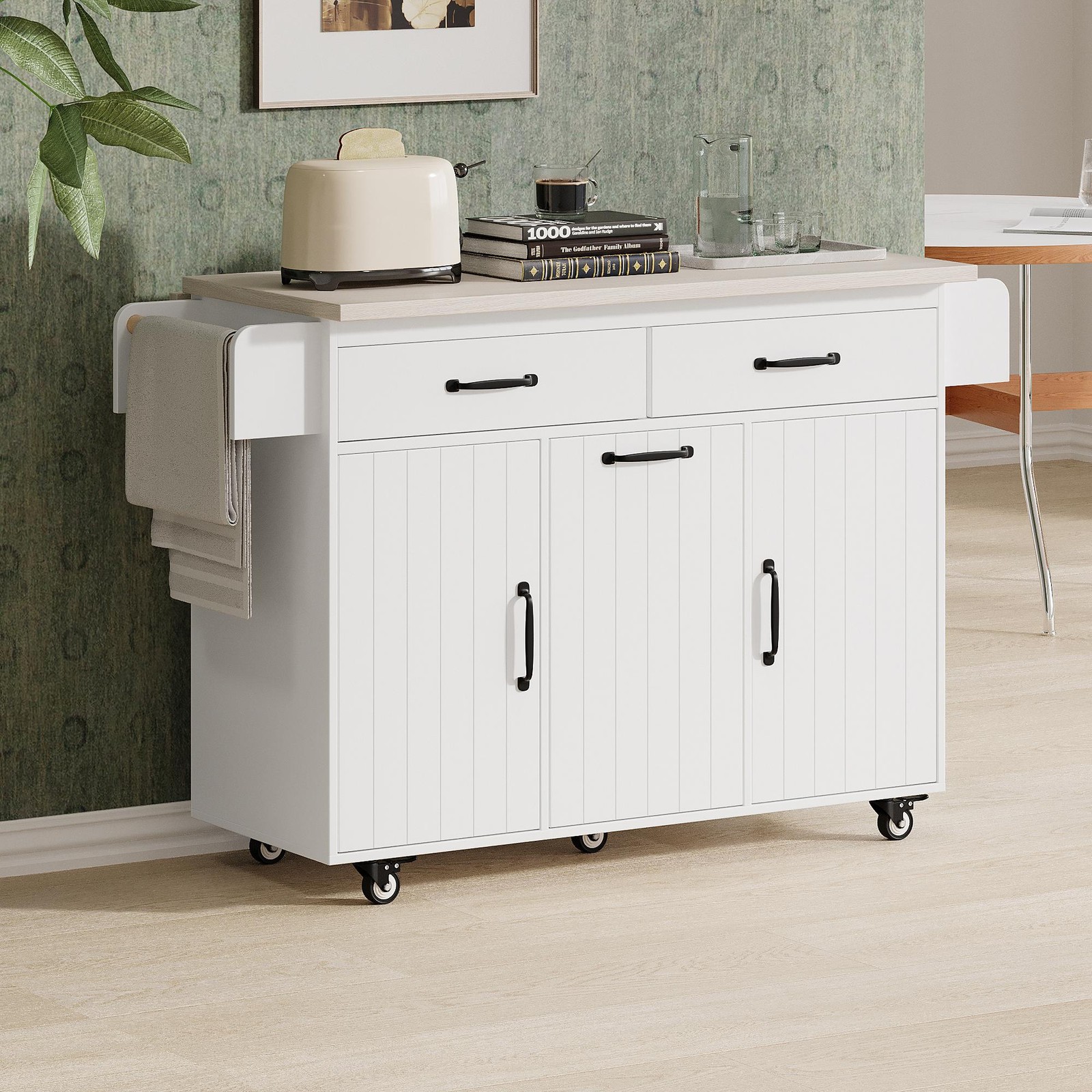 Vinsetto K&K Kitchen Island Cart with Drop Leaf, Ameican White Oak