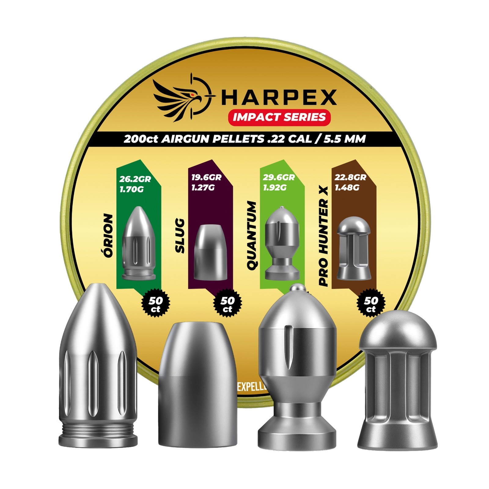 Impact Series Airgun Pellets .22 Caliber - 200ct - Combo Heavy - high Impact