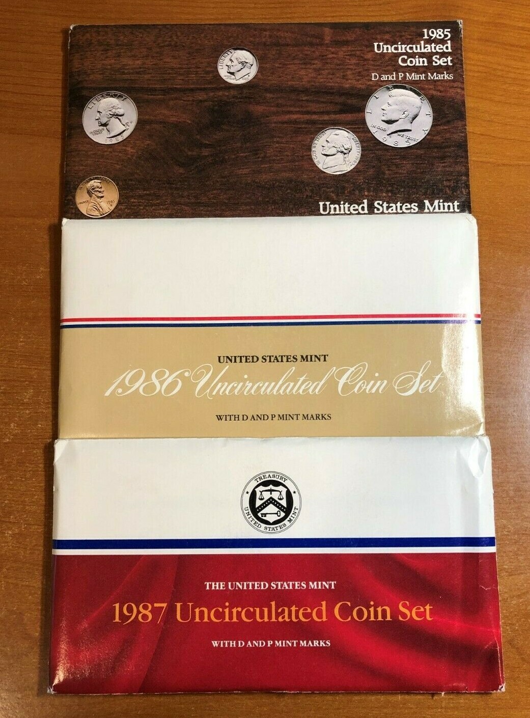 1985,1986,& 1987 PD Uncirculated Sets in Sealed Cello  with Envelopes -30 Coin