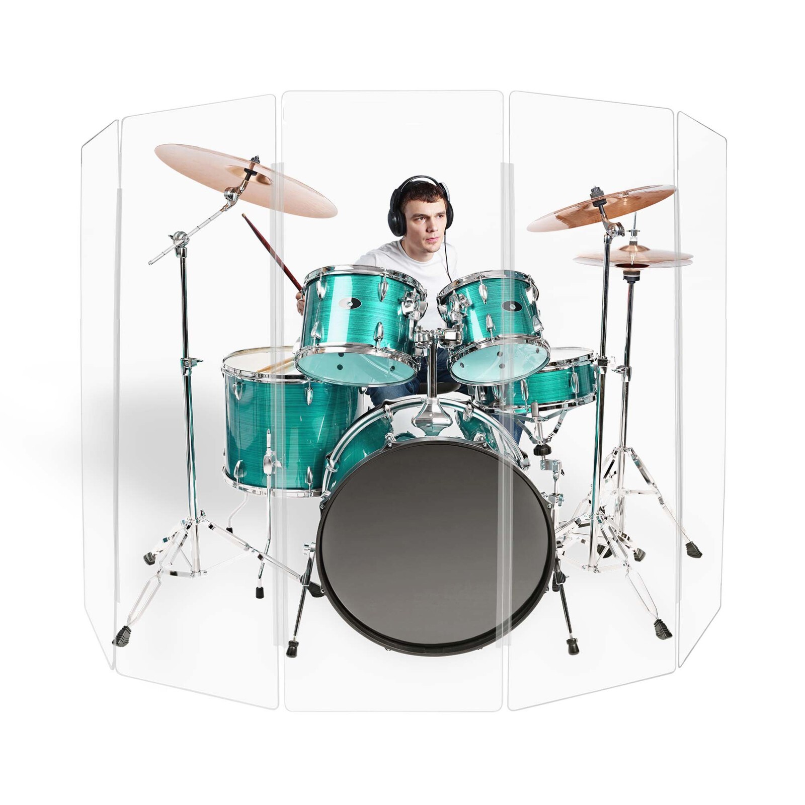Pennzoni Drum Shield, Acrylic Drum Screen 5 Panels with Living/Plastic Hinges