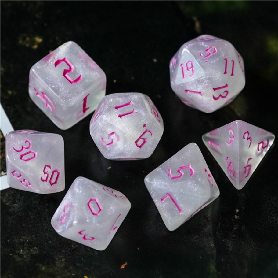 Cool Pink Orcish Script Dice Set RPG DnD Dungeons Dragons AD&D Pathfinder