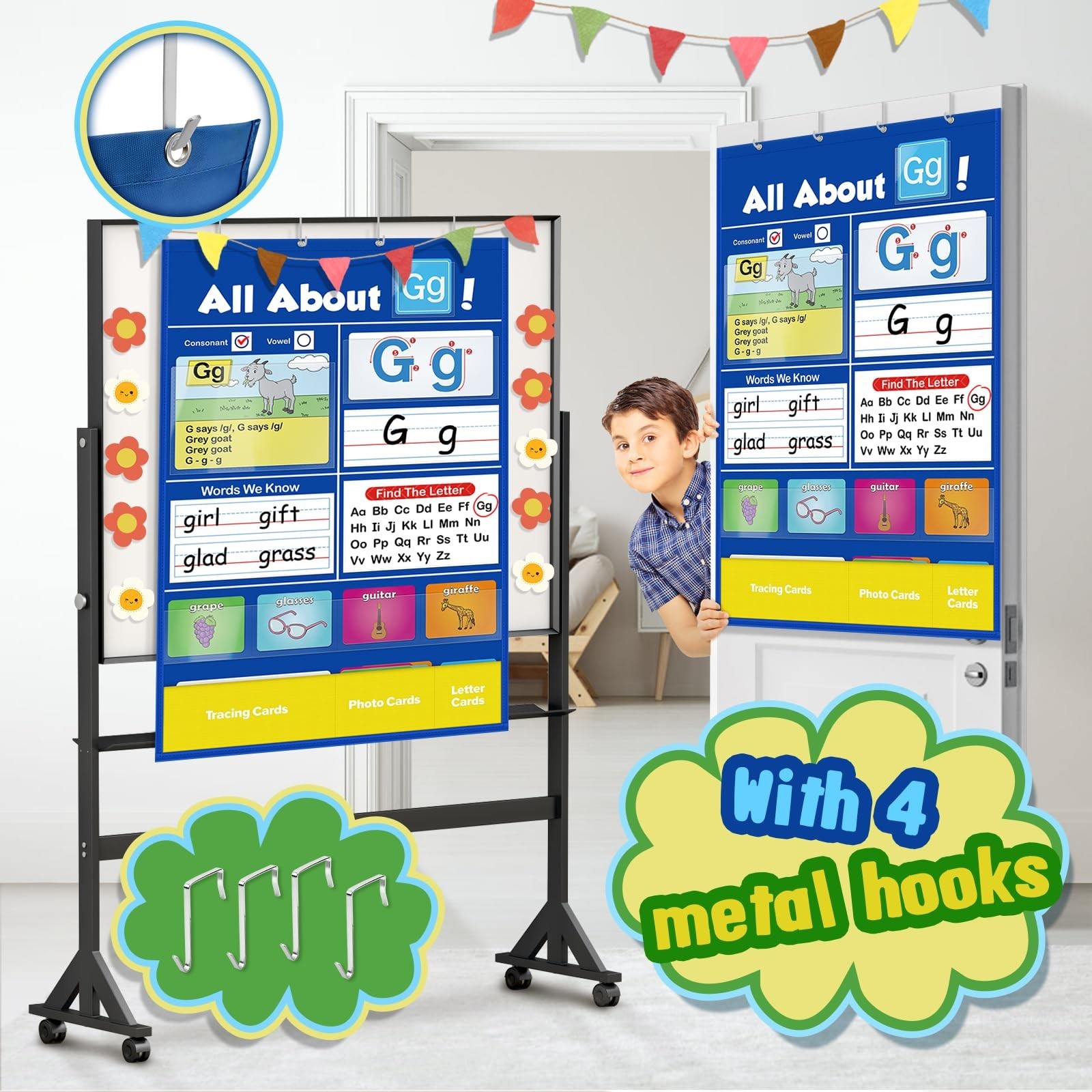 Alphabet Learning Pocket Chart, Circle Time Learning Center Alphabet Flash Ca...