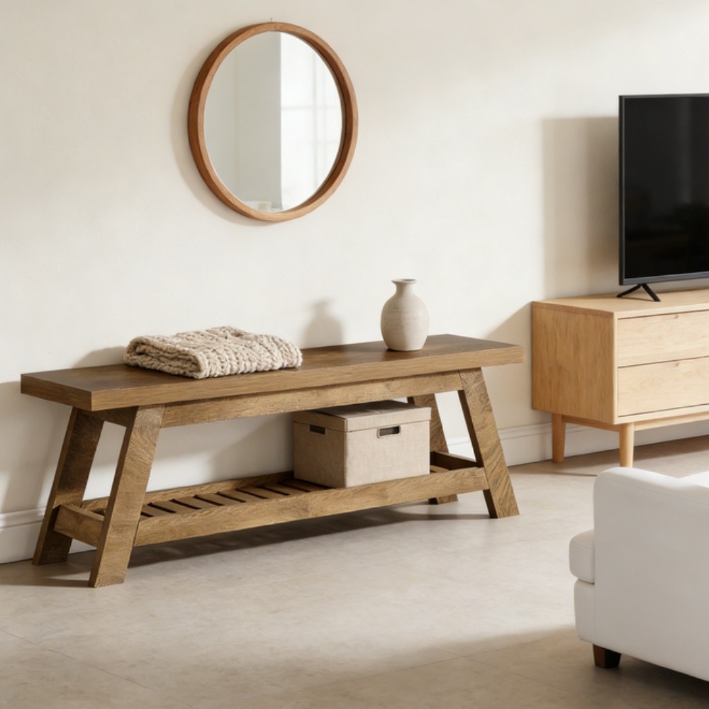 Stylish Wooden Bench Solid Bench Built-in Shoe Storage Shelf Display Spot