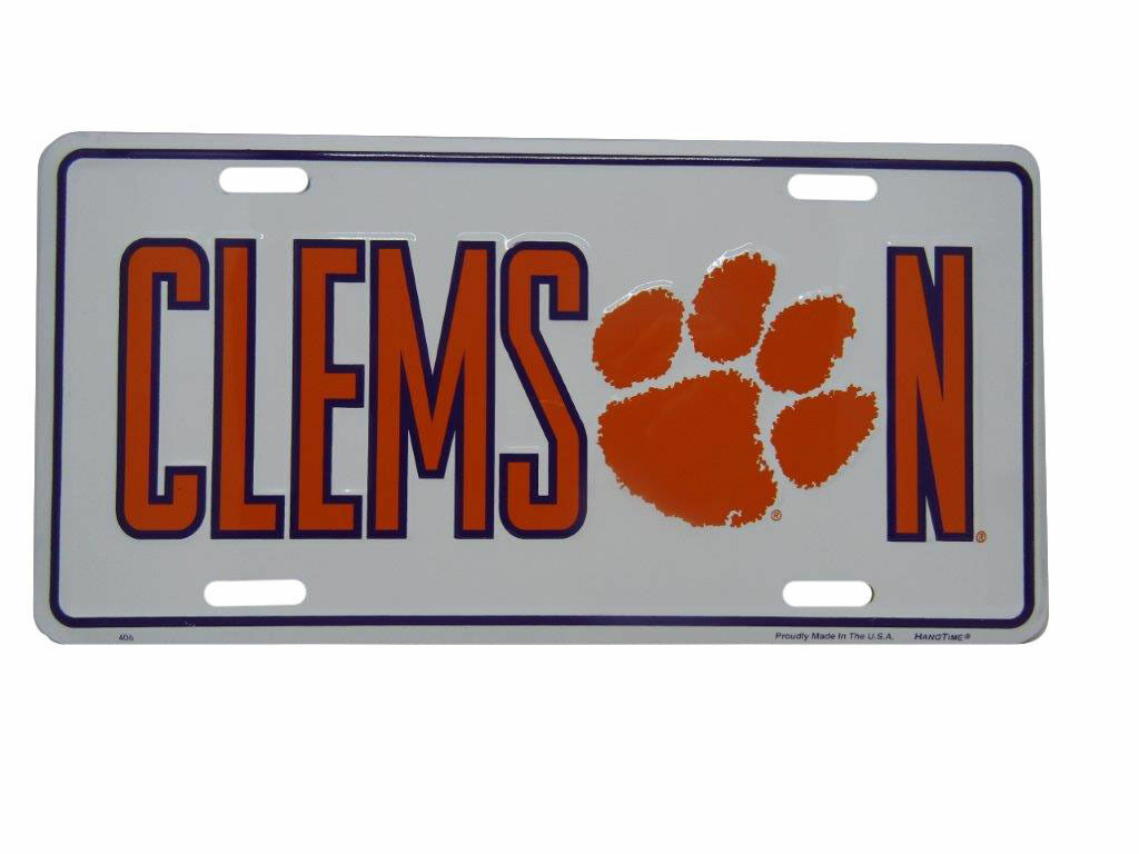 Officially Licensed Clemson Tigers Metal Team Name License Plate White