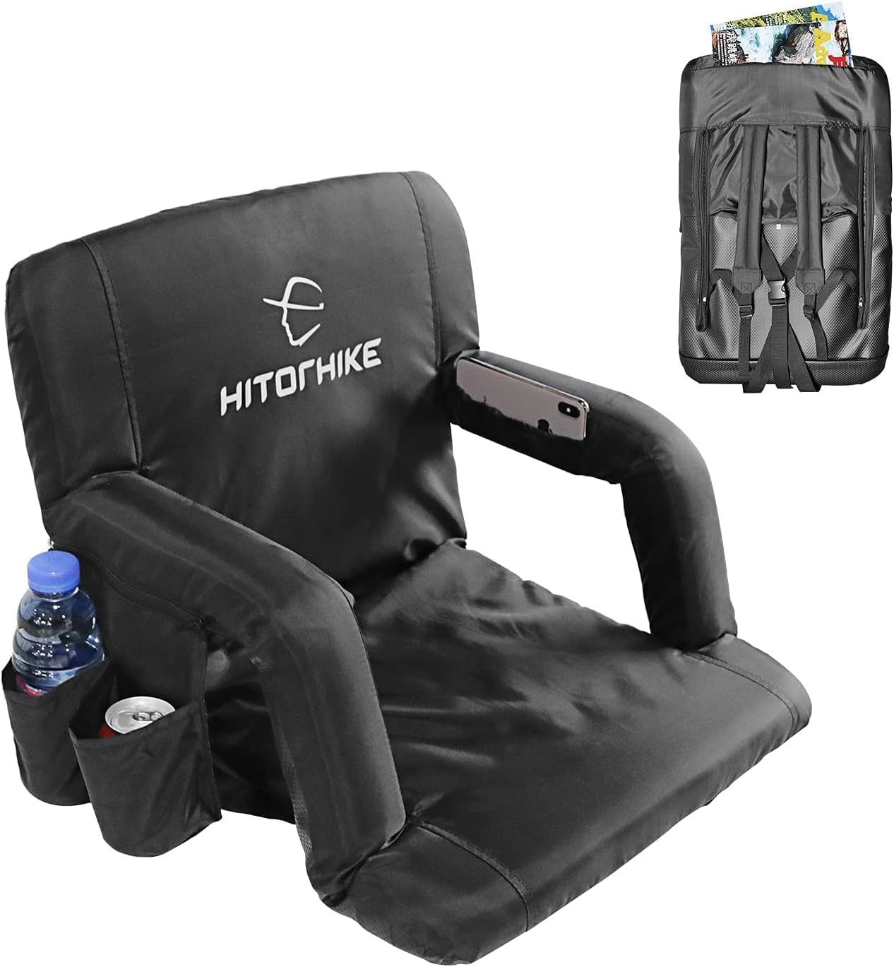 Stadium Seat for Bleaches, Padded Cushion Chair Back and Armrests Support, 21"