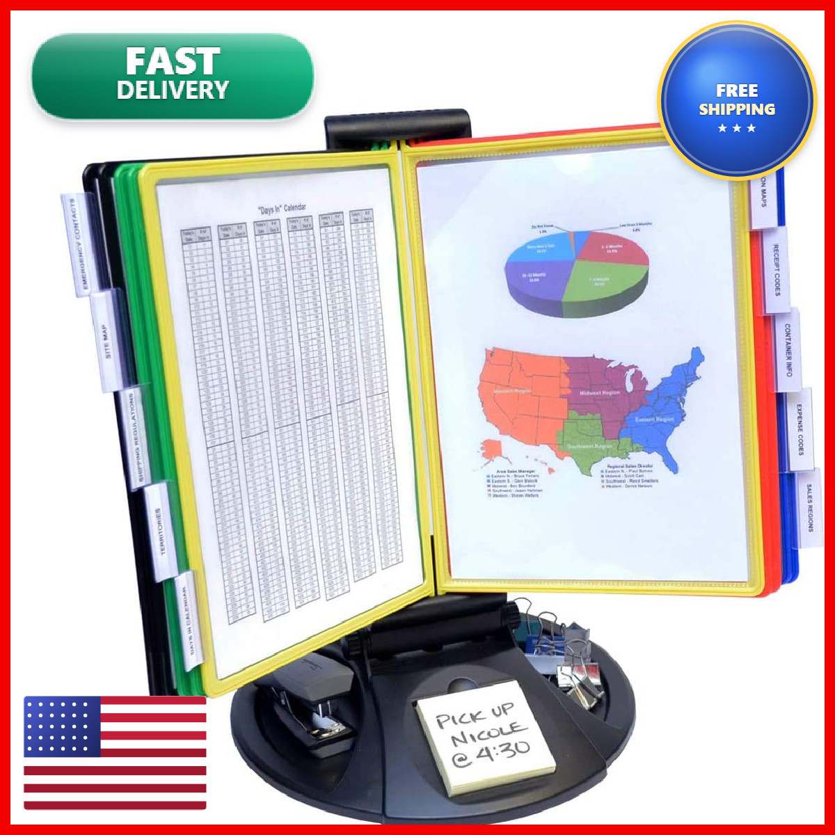 Ultimate Office Adjustaview 10-Pocket Desk Reference Organizer Supplies Storage