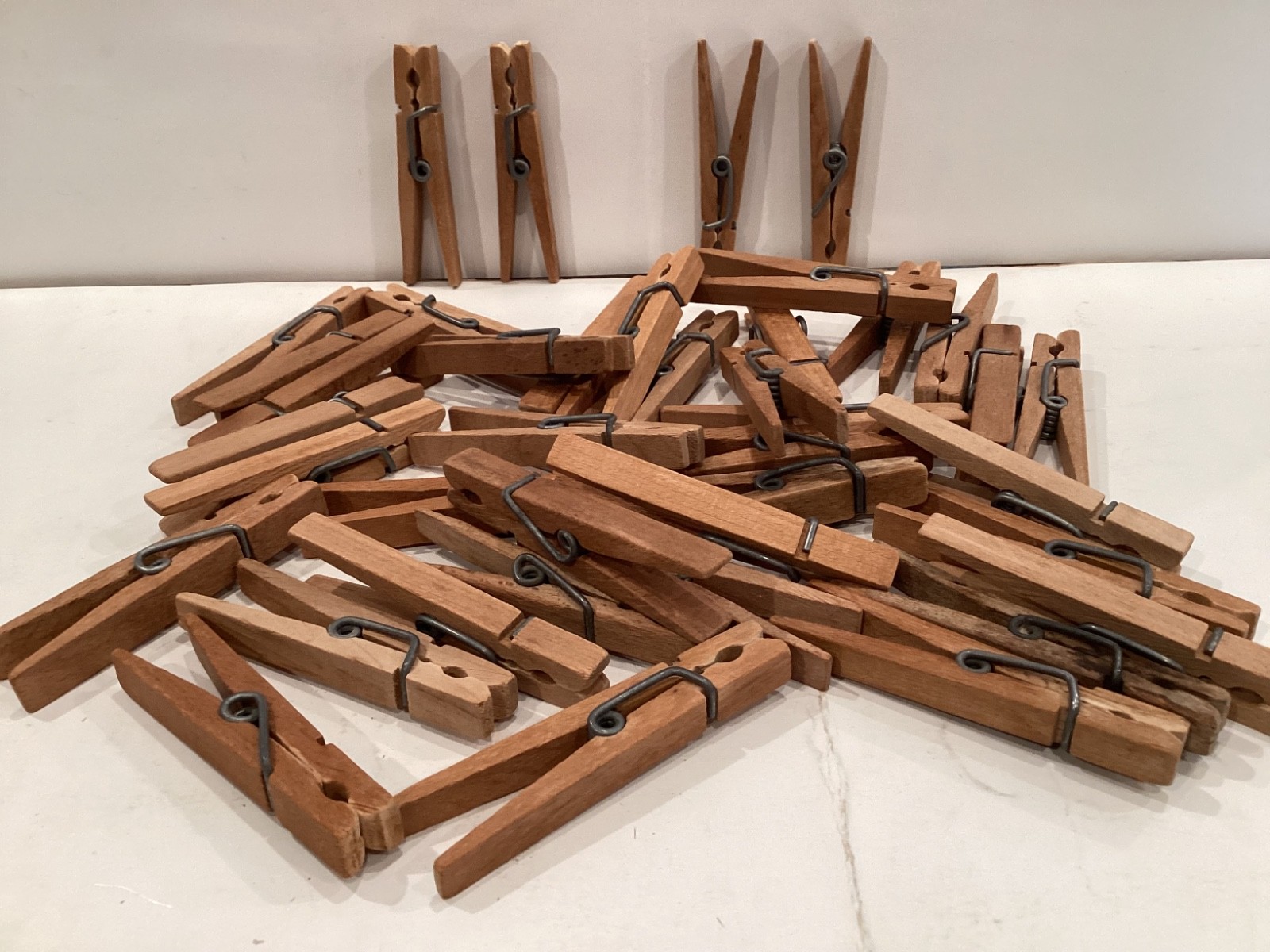 40 Wooden Clothes Pins Spring Loaded Alligator Clothes Pins