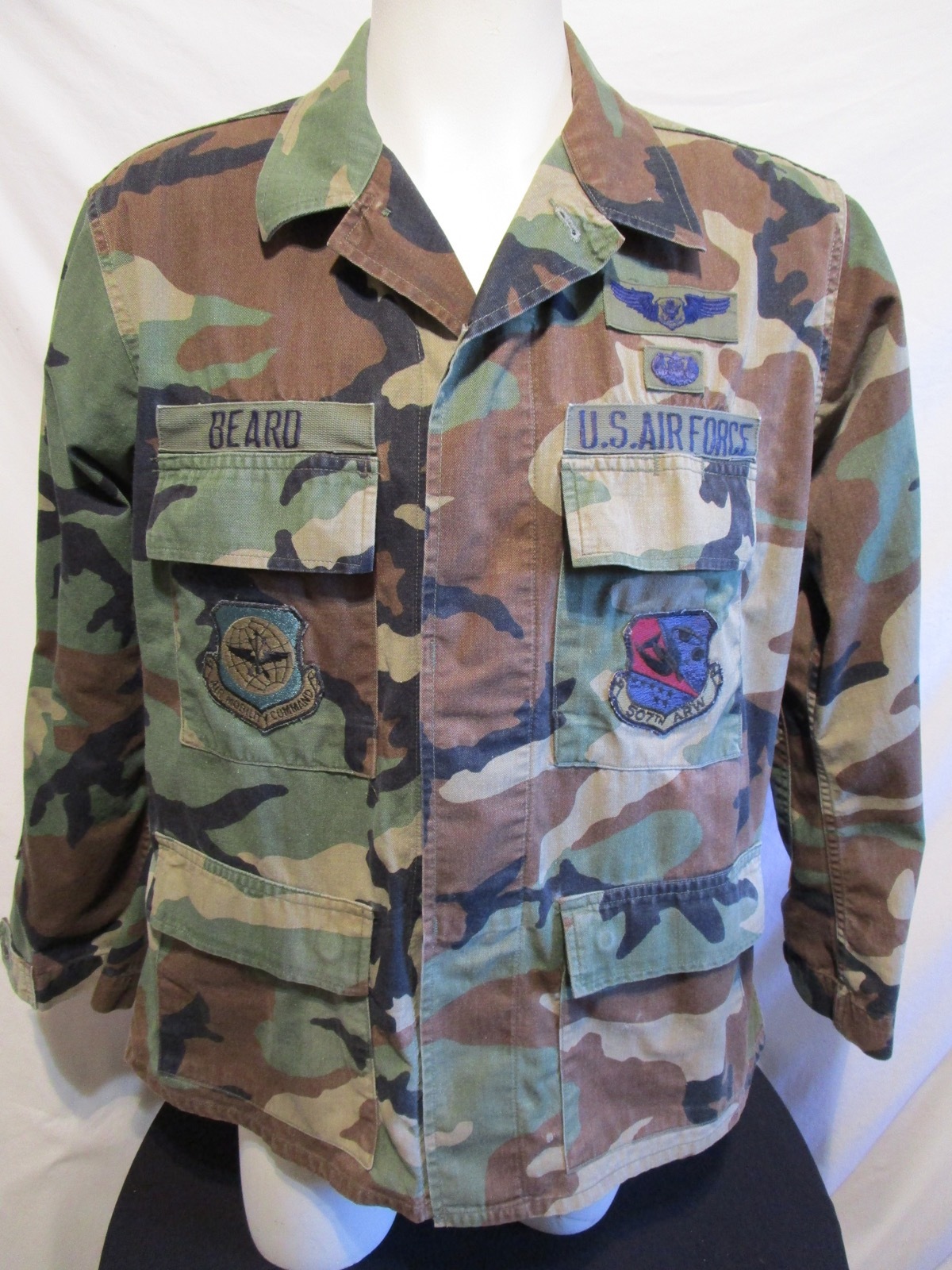 US Air Force Woodland Camouflage Hot Weather Coat Button-Down Sz Med Short