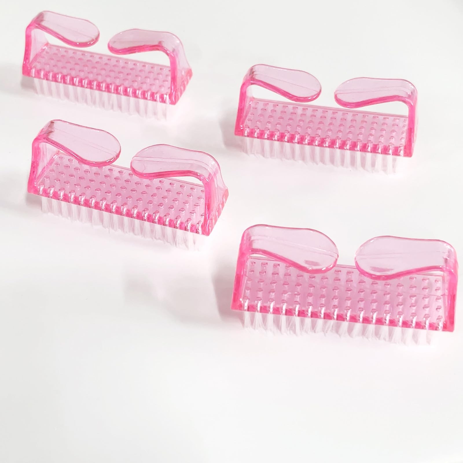Nail Brushes 4 Pcs Pink Handle 3 x 1.6 x 1.1 in - Fingernail Cleaning Scrubber