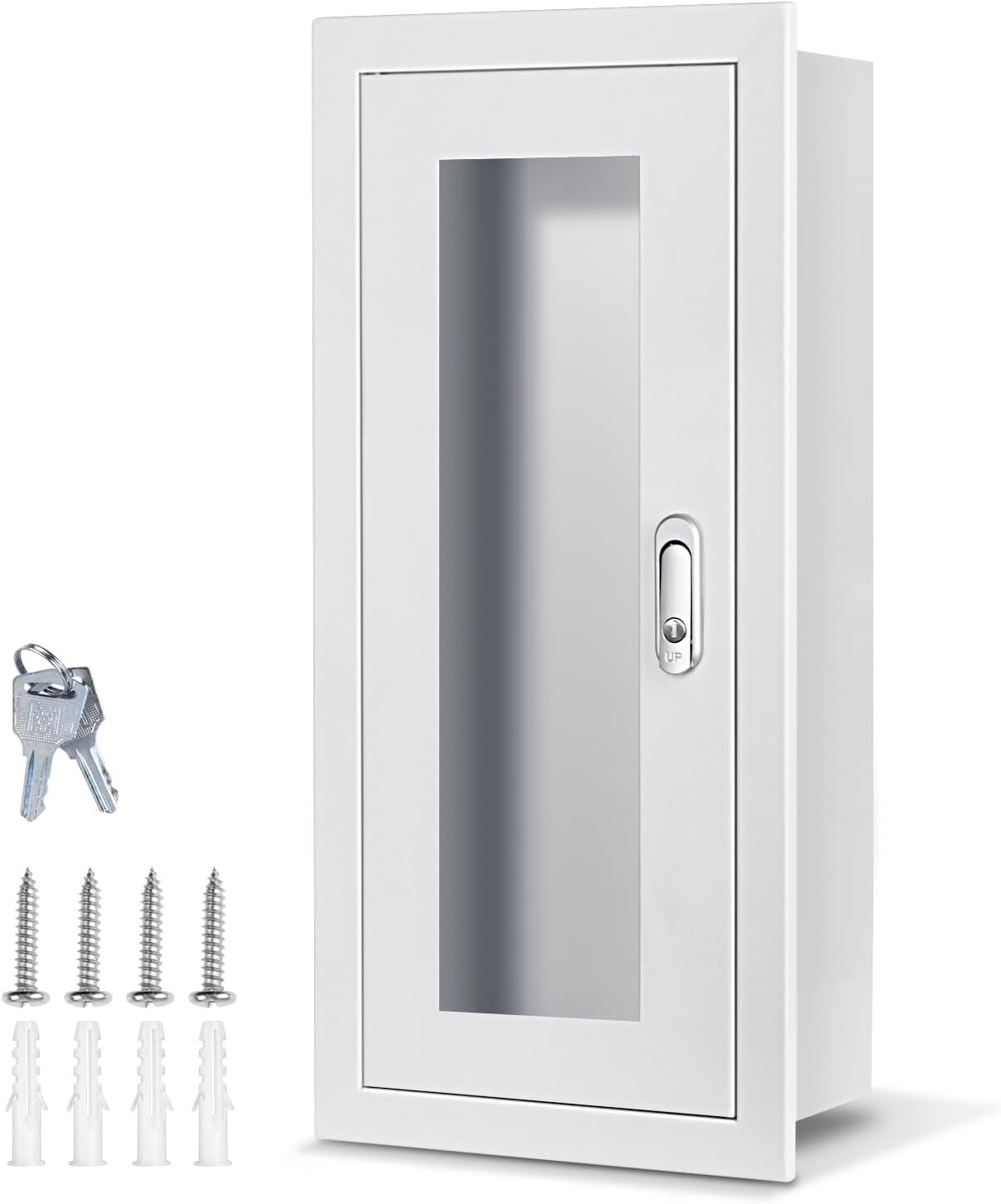 Semi Recessed Fire Extinguisher Cabinet for 5-12 Pounds Extinguisher, White Bake