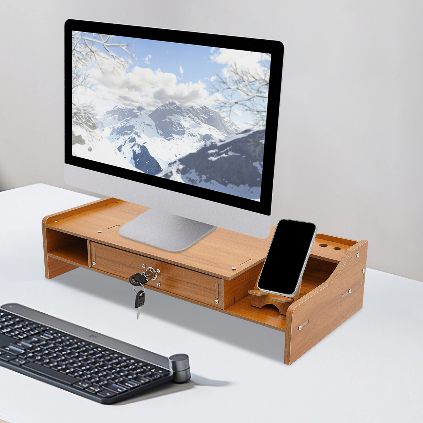 Wood Monitor Riser w/ Drawer Computer/Laptop/PC Stand for Desk Organizer