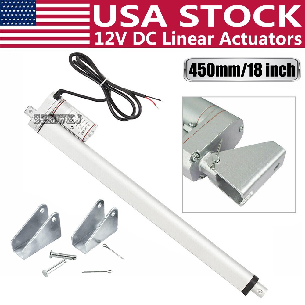 450mm 18" In Stroke Linear Actuator DC12V 220lbs Max Lift W/ Brackets Heavy Duty