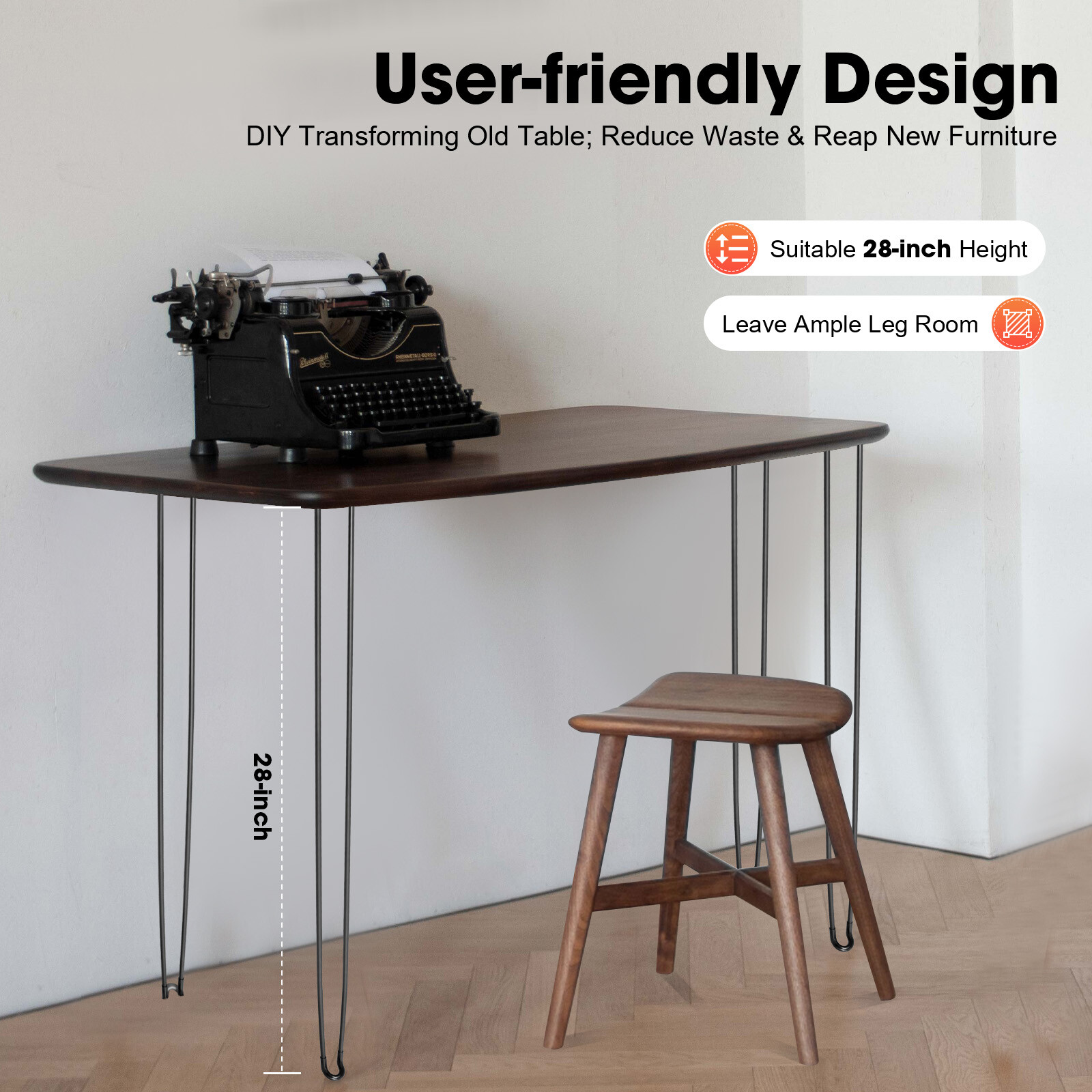 28" 4 Pcs Solid Iron Bar Folding Metal Table Desk Hairpin Legs w/ Screw Sturdy