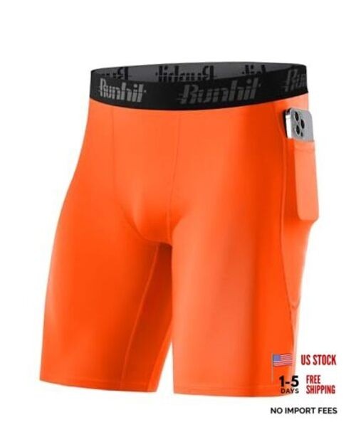 Men's Compression Shorts with Pockets – 9" Performance Athletic Large Orange