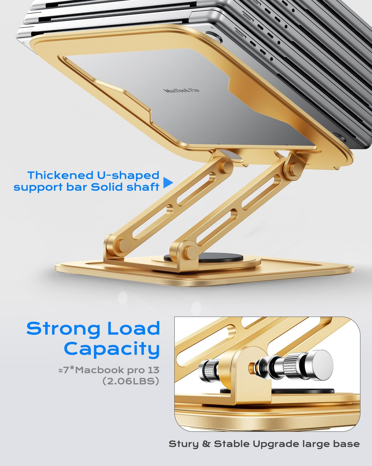 Gold Adjustable Laptop Stand 360 Rotating Base Ergonomic Riser Fits 1016 Inch