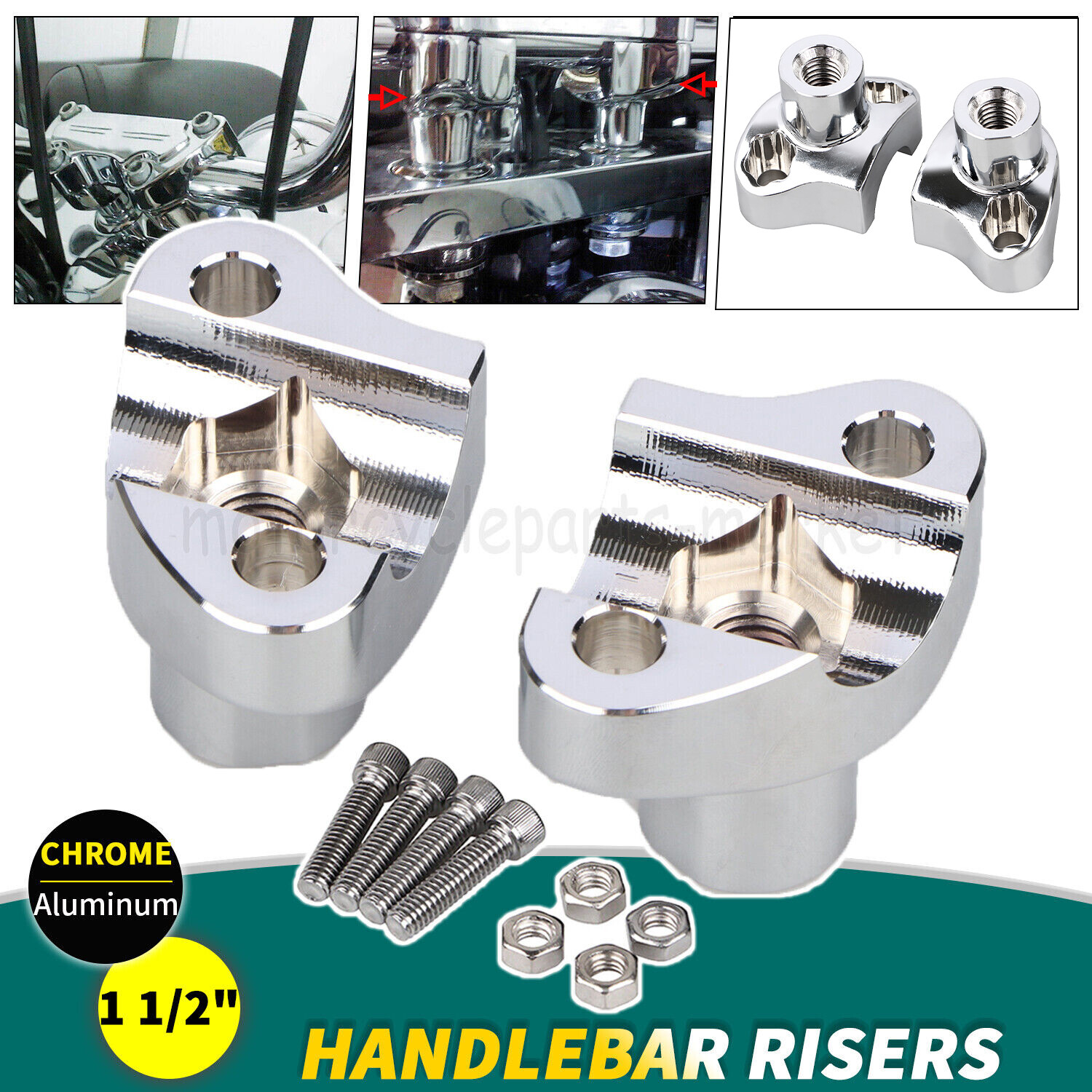 1-1/2" Tall Chrome Handlebar Risers Bottom For Harley 1" Bar Dyna Softail XL1200