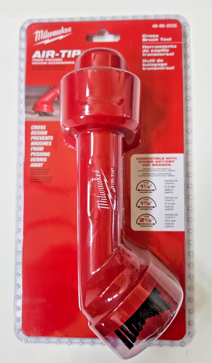 Milwaukee AIR-TIP 1-1/4" -2-1/2" Cross Brush Tool Wet/Dry Shop Vacuum Attatchmet