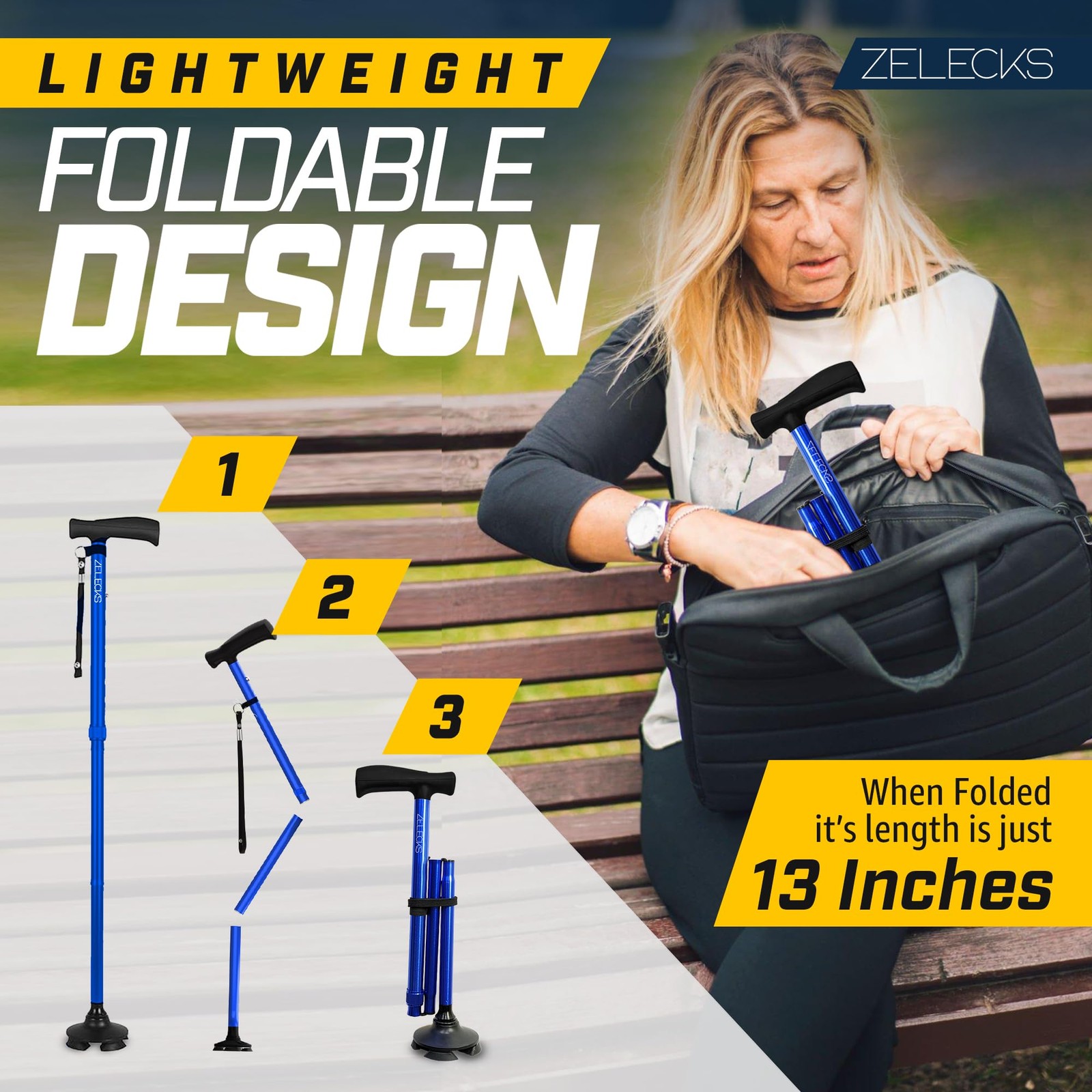 ZELECKS Walking Cane for Women & Men - Self Standing Adjustable Folding Cane