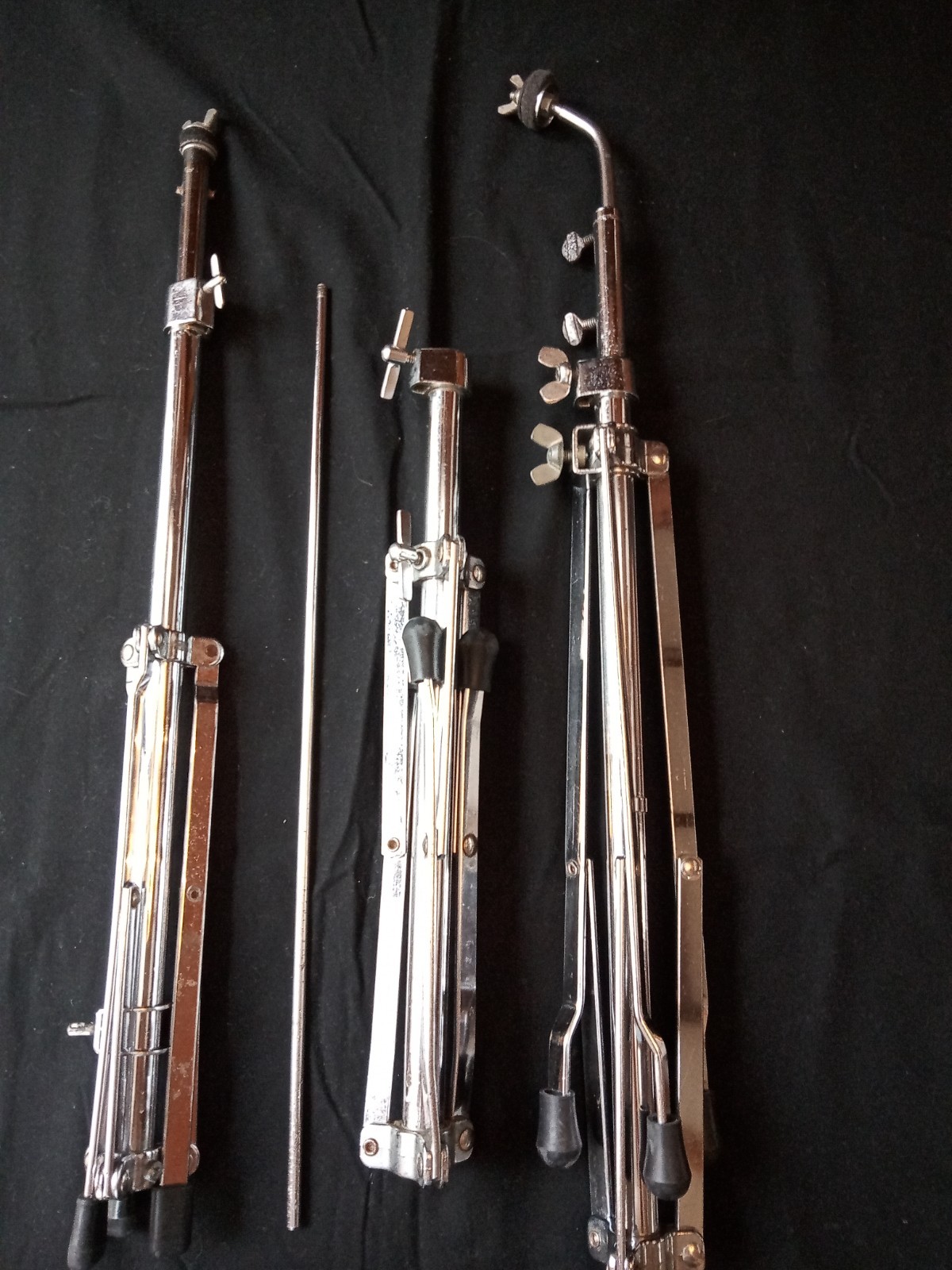 3 tripod cymbal/accessory stands plus hihat pull rod - Ludwig, etc.