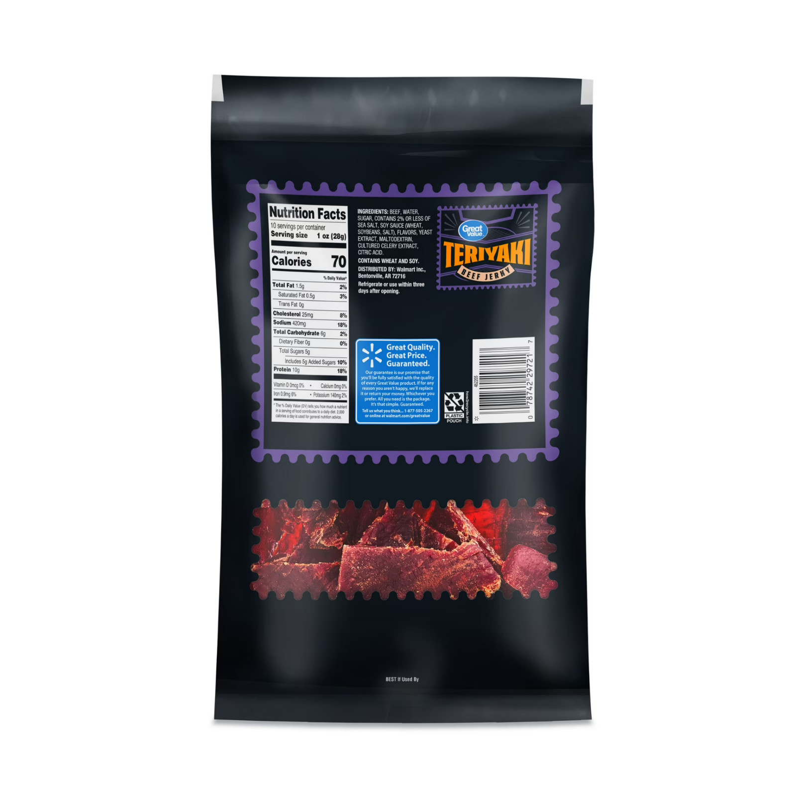 2 Pack Great Value Teriyaki Beef Jerky Value Pack, 10 oz