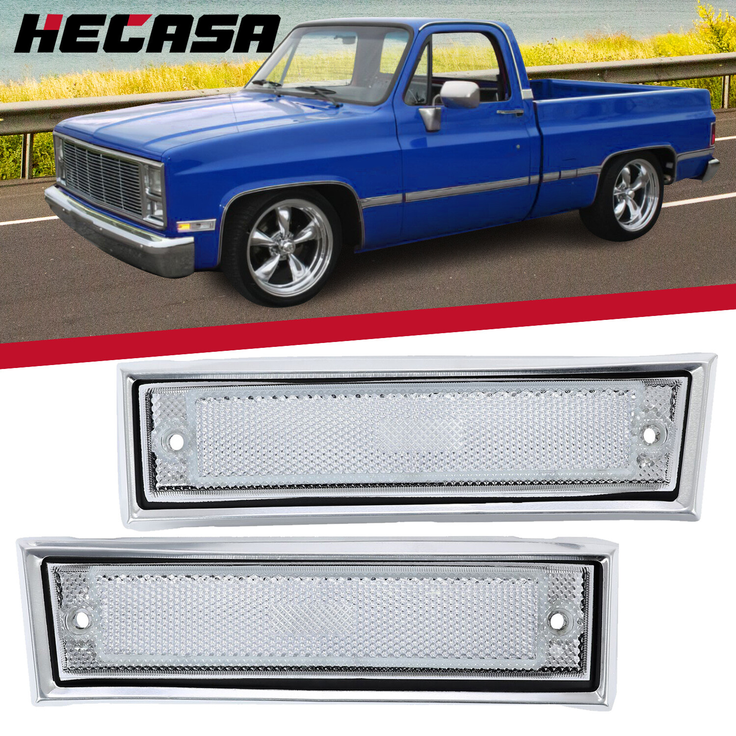 Pair Front Signal Side Marker Lights Clear Fit For 81-91 GMC Chevy Pickup Truck