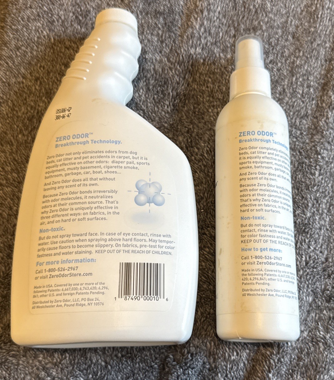 NEW Zero Odor Molecular Odor Eliminator No Scent 22 & 8 Oz Replacement Bottles