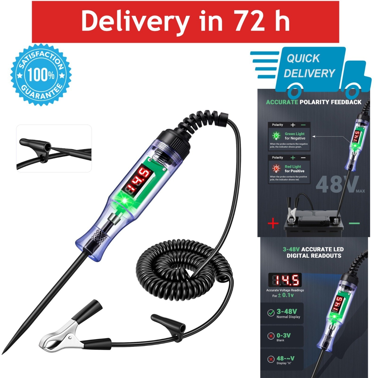 JASTIND Automotive Test Light 3-48V LED Digital Circuit Tester