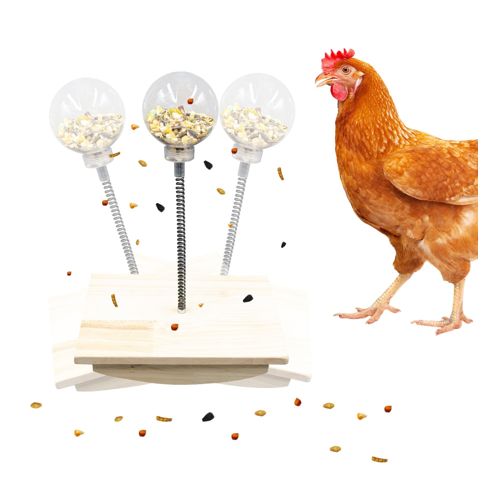 MinrzPet Chicken Wobble Treat Dispenser – Spring-Action Foraging Toy with Woo...