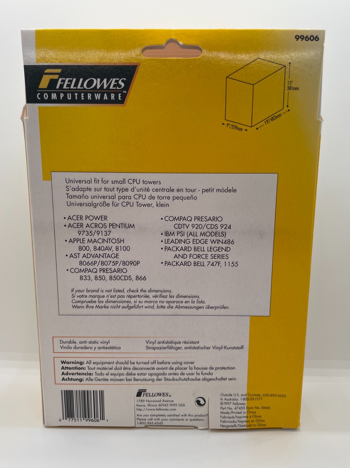 Tower Dust Cover Small FELLOWES COMPUTERWARE 99606